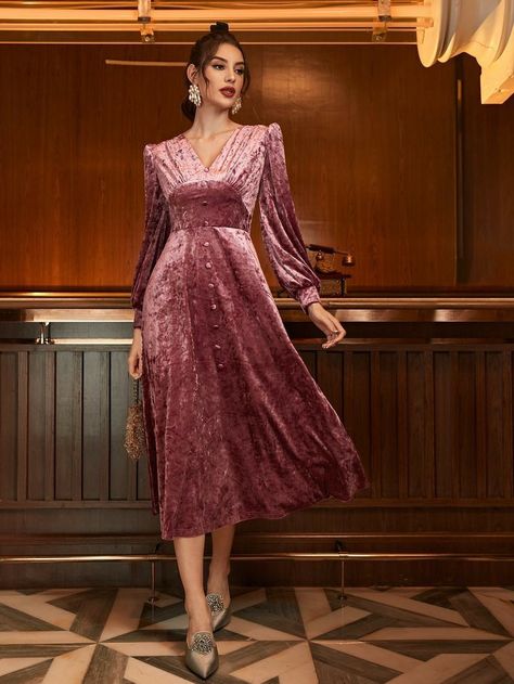 Velvet Dresses Outfit, Red Dress Sleeves, Zaful Dresses, Pink Velvet Dress, Velvet Dress Designs, Dress Label, Long Sleeve Wrap Dress, White Long Sleeve Dress, Long White Dress