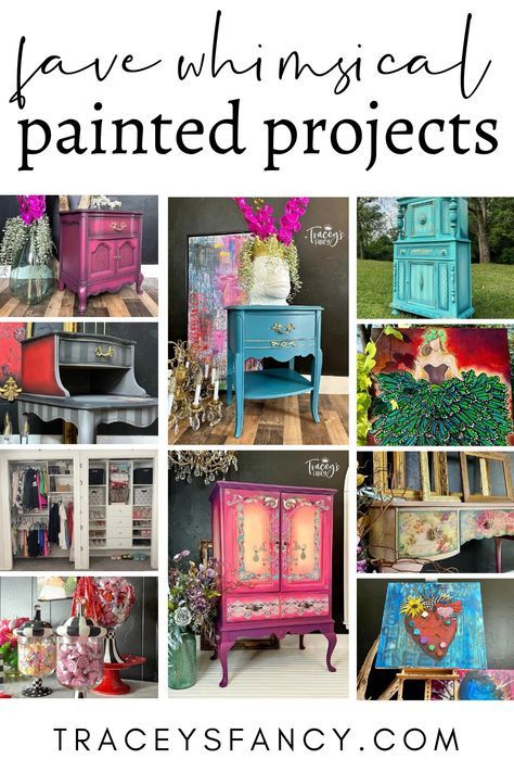 Are you ready to take a peek at my top TEN favorite projects of 2023?? This blog post is a celebration of artistic diversity...featuring everything from whimsical apothecary jars to bold hand-painted furniture to emotionally-charged canvas art that stole my heart. #traceysfancy #painted Whimsical Painted Furniture Ideas & painted project ideas Unique Furniture Painting, Whimsical Painted Furniture Ideas, Whimsical Painted Furniture, Whimsical Furniture, Bohemian Furniture, Furniture Painting Techniques, Boho Furniture, Painted Furniture Ideas, Diy Furniture Renovation