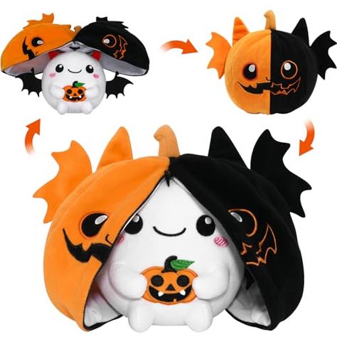 CAIYUEGG Halloween Stuffed Animal Reversible Pumpkin Plush,Bat Ghost Transformed Pumpkin Plush Zipper,Halloween Bat Ghost Stuffed Animal Cute Pumpkin Plushie Birthday Gift for Boys Girls Kids Kawaii Stuffed Animals, Ghost Plush, Pumpkin Plush, Kawaii Pillow, Cute Plushies, Birthday Gift For Boys, Halloween Plush, Pumpkin Gift, Creative Pumpkins