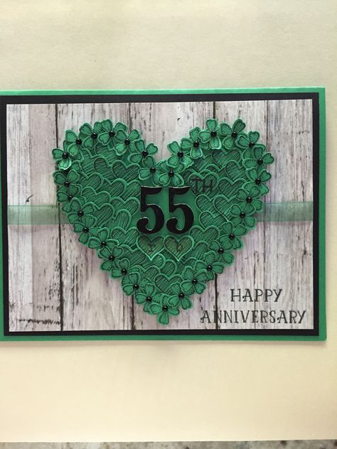 Happy Anniversary #emerald #55years | 2018 Briles Wedding Anniversary Card Ideas, Happy 55th Anniversary, Anniversary Card Ideas, Emerald Wedding Anniversary, Emerald Anniversary, 55th Wedding Anniversary, 55th Anniversary, Wedding Anniversary Card, Hand Stamped Cards