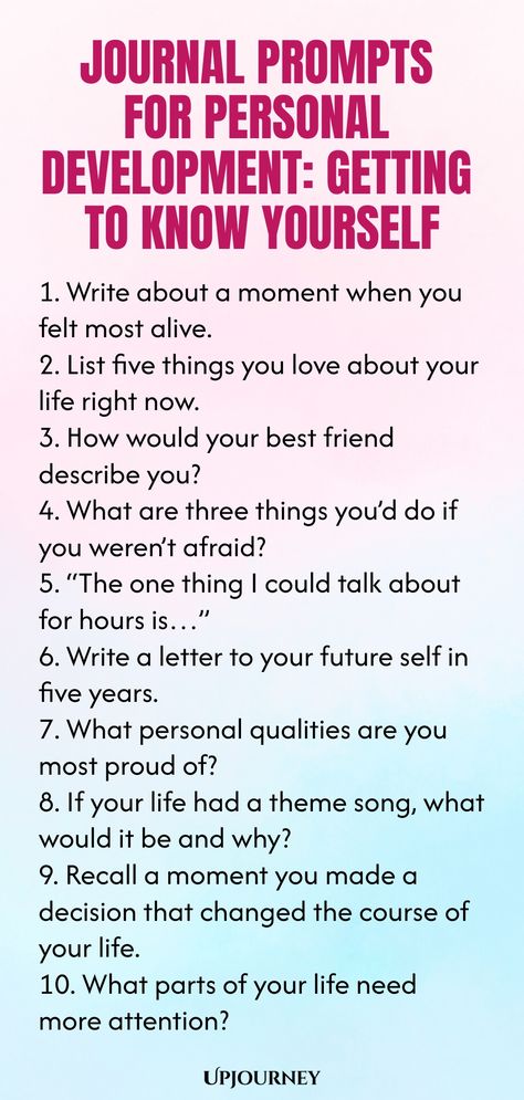 Explore a collection of thought-provoking journal prompts designed to spark self-discovery and personal growth. Use these prompts to delve deep into your thoughts, feelings, and values, aiding you in getting to know yourself better. Journaling can be a powerful tool for introspection and self-reflection on your journey of personal development. Let these prompts guide you towards gaining a deeper understanding of who you are and what truly matters to you. Journal Self Growth, Back To School Journal Prompts, Getting To Know Yourself Journal Prompts, Journal Prompts For Creativity, Story Prompts Ideas Creative Writing, 100 Journal Prompts, Journal Diary Ideas, Things To Do By Yourself, Journal Prompt Ideas