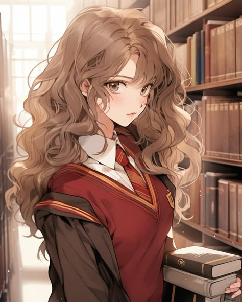 Anime Harry Potter Characters, Harry Potter Anime Fanart, Harry X Hermione Fanart, Hermione Anime, Hogwarts Anime, Drawing Hogwarts, Harmony Granger, Hermione Fanart, Hermione Granger Fan Art