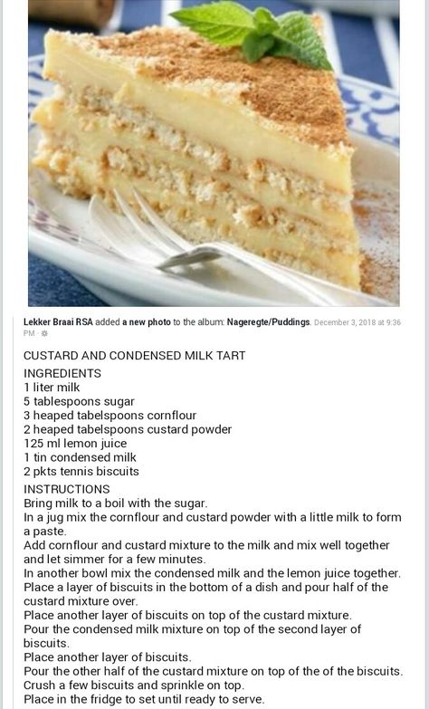 Condensed Milk Tart, Condensed Milk Recipes Easy, Condensed Milk Recipes Desserts, Milk Recipes Dessert, Easy Tart Recipes, Milk Tart, Condensed Milk Recipes, Cookie Recipes Homemade, Tart Baking