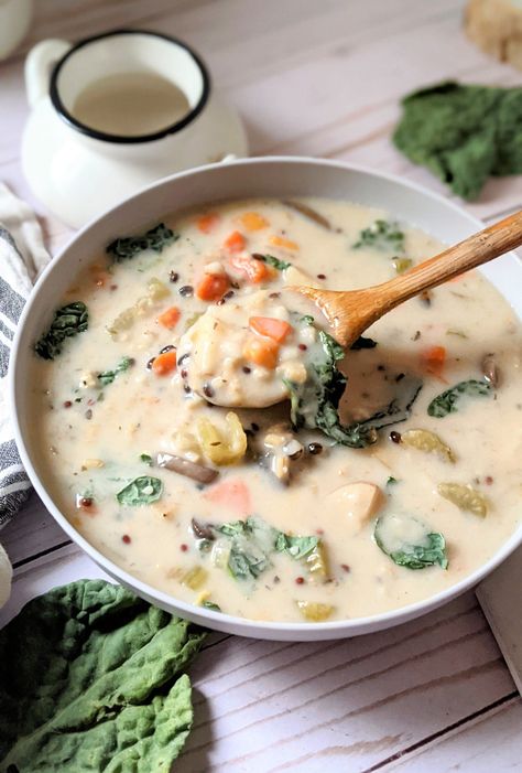 Make Ahead Quiche, Heathy Soup, Vegan Mushroom Soup, Soup With Coconut Milk, Wild Rice Soup Recipes, Coconut Milk Soup, Rice Soup Recipes, Dairy Free Soup, Mushroom Rice