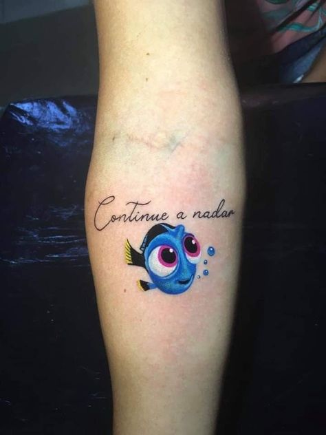 Baby Dory Tattoo, Mara Tattoo, Character Tattoo Ideas, Dory Tattoo, Baby Dory, Hawaii Tattoos, Galaxy Tattoo, Cartoon Character Tattoos, Cartoon Tattoos