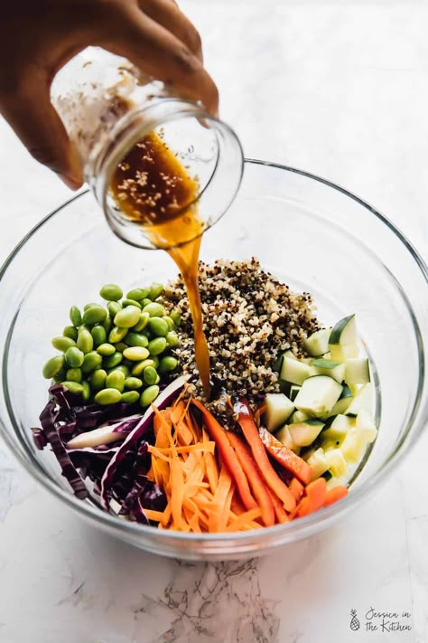 Salad With Sesame Ginger Dressing, Sesame Ginger Sauce, Quinoa Salad Dressing, Asian Quinoa Salad, Jessica In The Kitchen, Asian Quinoa, Diet Salad Recipes, Sesame Ginger Dressing, Marinated Vegetables