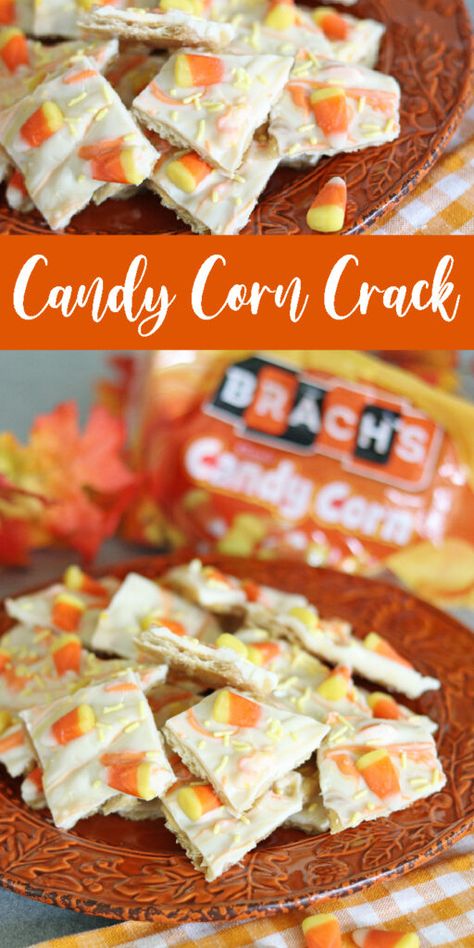 Candy Corn Crack made with Crackers and Toffee is the BEST Holiday Treat and Dessert for the Candy Corn Fans in your Family! Perfect to take to your next Halloween Party or Fall Party. Candy Corn Bark Recipes, Candy Corn Food Ideas, Candy Corn Snack Ideas, Homemade Fall Candy, Thanksgiving Candy Ideas, Candy Corn Muffins, Fall Candy Treats, Fall Halloween Treats, Halloween Cracker Toffee