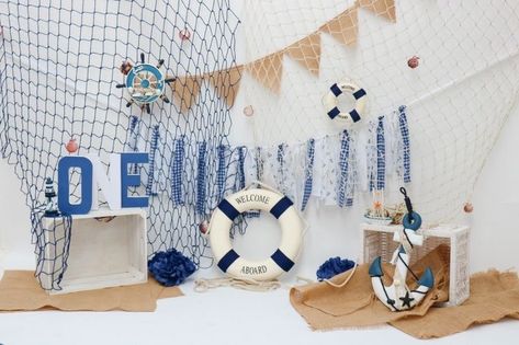 Boat Theme, Photography Studio Design, Baby Boy Newborn Photography, Maritime Decor, Simple Birthday Party, Marine Decor, Baby Birthday Decorations, Nautical Birthday, Sea Decor