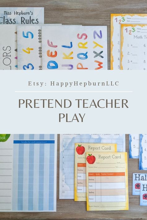 Pretend Teacher Ideas For Kids, Pretend Teacher, Class Rules Poster, Play Pretend, School Kit, Kindergarten Games, Abc Poster, Teacher Badge, Teacher Personalized