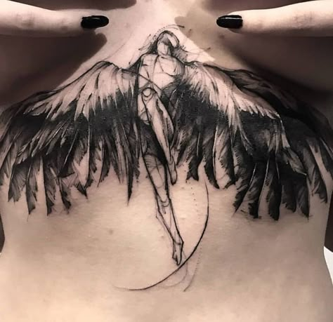 Tattoo Ideas Unique, Underboob Tattoo, Crow Tattoo, Amazing Tattoos, Gothic Tattoo, Sternum Tattoo, Wings Tattoo, Dream Tattoos, Hip Tattoo