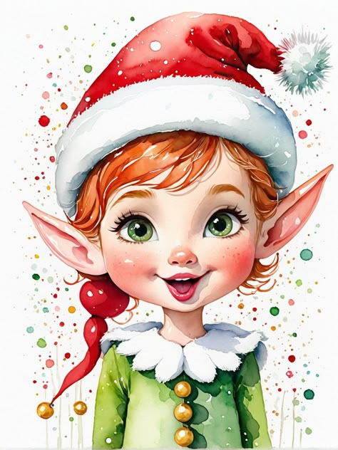 watercolor, little, cheeky  christmas style elf,  Freedownload Freepicture  Ai genereted  by DasAbra Christmas Elves Illustration, Elves And Fairies, Tauriel, Christmas Elves, Santa's Elves, Kurt Adler, Christmas Fairy, Christmas Style, Christmas Watercolor