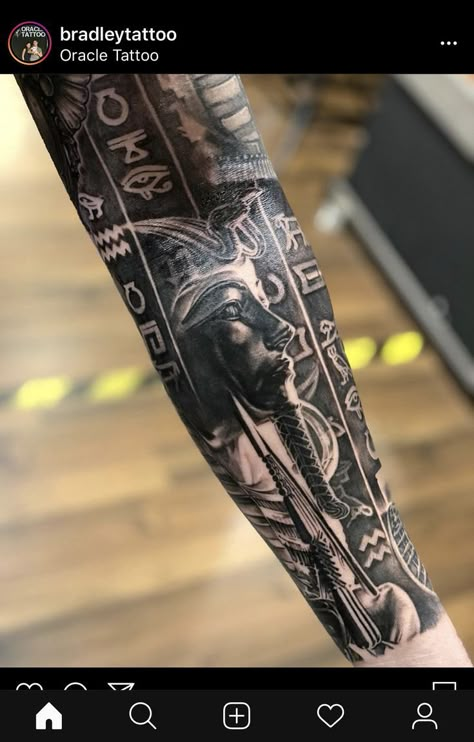 Ancient Civilization Tattoos, Sleeve Egyptian Tattoo, Tattoos Egypt, Pharaoh Tattoo, Egypt Tattoo Design, Nefertiti Tattoo, Egyptian Eye Tattoos, Horus Tattoo, Eye Tattoos