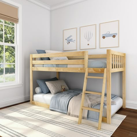 PRICES MAY VARY. Fundamental Twin Bunk: Our low bunk bed for kids features a simplified design with fewer headboards. The streamlined bottom bed makes for easy entry from all sides Crafted with Care: Made with solid wood and clean, non-toxic finishes, our sturdy bunk bed is designed with top-notch style and safety. Tall, 14-inch guardrails ensure maximum sleep security Sturdy & Stable: This kids twin bunk bed is capable of supporting up to 400 lbs. Bunk twin beds feature strong wood slats with a Bunk Bed Kids, Low Bunk Bed, Bed Kids, Modern Bed Frame, Wooden Slats, Modern Bed, Bunk Bed, Bed Frame, Solid Wood