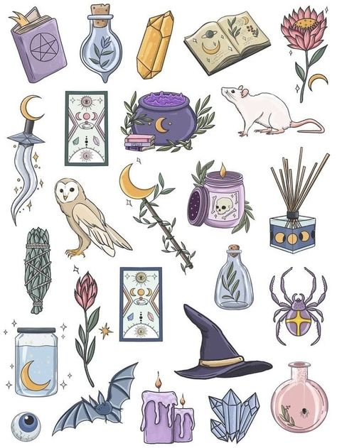 Sticker Book Tattoo, Book Aesthetic Sticker, Sticker Book Ideas, Sticker Book Diy, Witchcraft Stickers, Book Tattoo Ideas, Book Design Ideas, Spells Book, Book Decoration