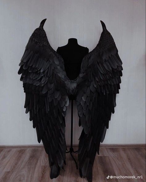 Black Wing Aesthetic, Cosplay With Wings, Dark Fantasy Costumes, Black Angel Wings Aesthetic, Black Wings Aesthetic, How To Make Wings Costume, Wing Aesthetics, Dark Fantasy Clothing, Wings Aesthetics