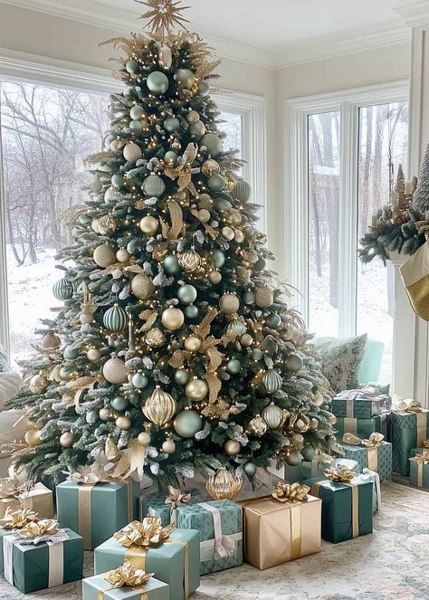 17 Best Christmas Decorating Trends and Ideas 2024 Green Inspired Christmas Tree, Best Christmas Tree Color Schemes, Green And Gold Tree Christmas, Nontraditional Christmas Colors, Trendy Christmas Tree Decor Ideas 2024, Christmas Tree With Green Decorations, Sage Christmas Tree Decor, Christmas Tree Themes Colors Red Gold, Latest Christmas Tree Trends 2024