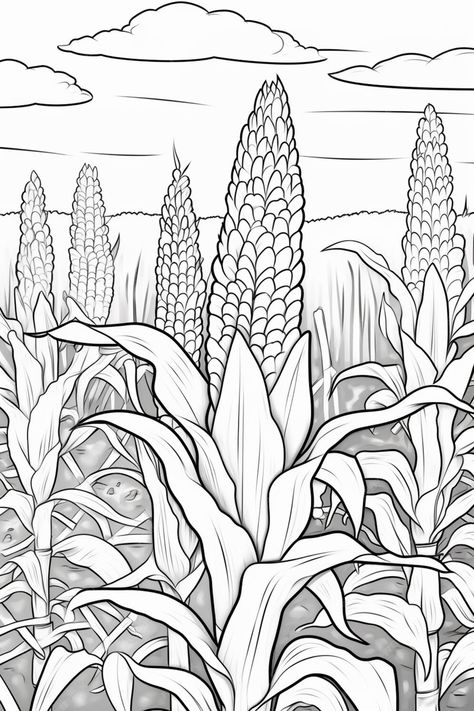 Premium AI Image | a drawing of a corn field with a corn stalk in the middle generative ai How To Paint Corn Stalks, Cornfield Drawing, Field Sketch, Field Drawing, Corn Maze Drawing, Corn Field Drawing, Cornfield Illustration, Corn Field, Farm Drawing