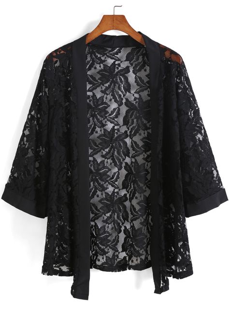 Black Floral Crochet Lace Kimono 13.67 Crochet Kimono, Lace Kimono, Floral Crochet, Clothes Ideas, 50 Fashion, Kimonos, Free Jewelry, Crochet Lace, Black Floral