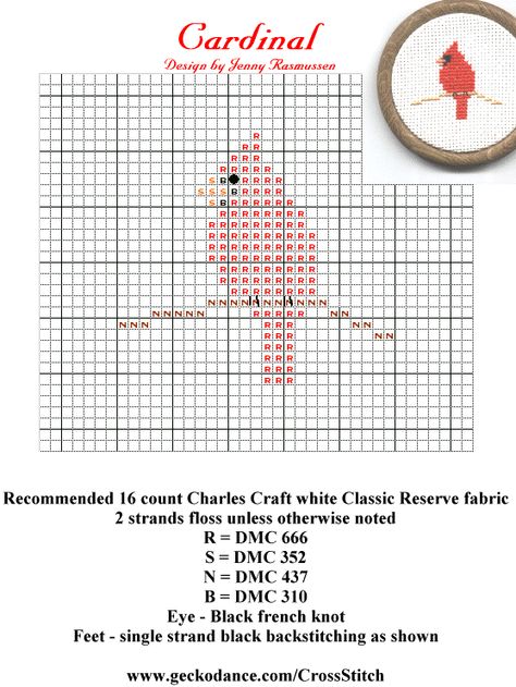 cardinal pattern - liking cardinals this year. Gonna make this into an ornament. Red Cardinal Cross Stitch Pattern, Knit Cardinal Pattern, Red Bird Cross Stitch Pattern, Cross Stitch Cardinal Pattern Free, Cardinal Diy Ornament, Small Cardinal Cross Stitch Pattern, Chemistry Cross Stitch Patterns, Cardinal Knitting Pattern, Cross Stitch Cardinal Pattern