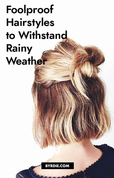 Short Hair Rainy Day Style, Weatherproof Hairstyles, Short Hairstyles For Rainy Days, Rainy Day Hairstyles Medium Easy Hair, Rainy Day Hairstyles For Work, Windy Day Hairstyles Medium, Rainy Season Hairstyles, Wedding Hair For Rainy Day, Rainy Day Short Hairstyles