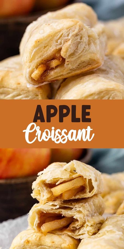 Easy Apple Croissants are the perfect breakfast - make cinnamon apple croissants with puff pastry and a simple glaze. These are the best fall baking recipe! Apple Crossant Recipes, Starbucks Baked Apple Croissant, Starbucks Baked Apple Croissant Recipe, Starbucks Apple Croissant Recipe, Baked Apple Croissant Starbucks, Apple Cruffins, Starbucks Apple Croissant, Croissants With Puff Pastry, Apple Cinnamon Croissants