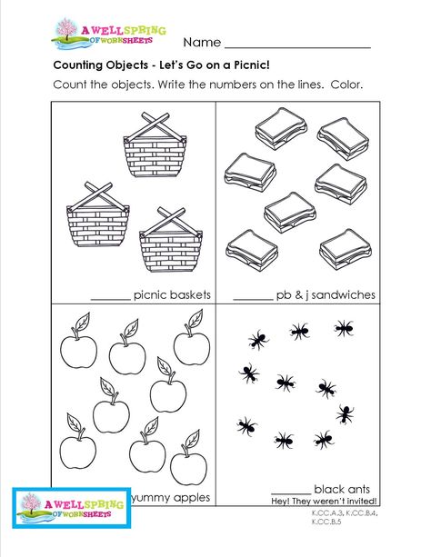 Counting Objects Worksheets - There are some fun themes for counting to 10 like this one - going on a picnic. Watch out for the ants! Picnic Math Activities For Preschool, Picnic Worksheets Preschool, Picnic Kindergarten, Counting Objects Worksheets, Preschool Picnic, Picnic Crafts, Butterfly Classroom, Picnic Art, Counting Money Worksheets