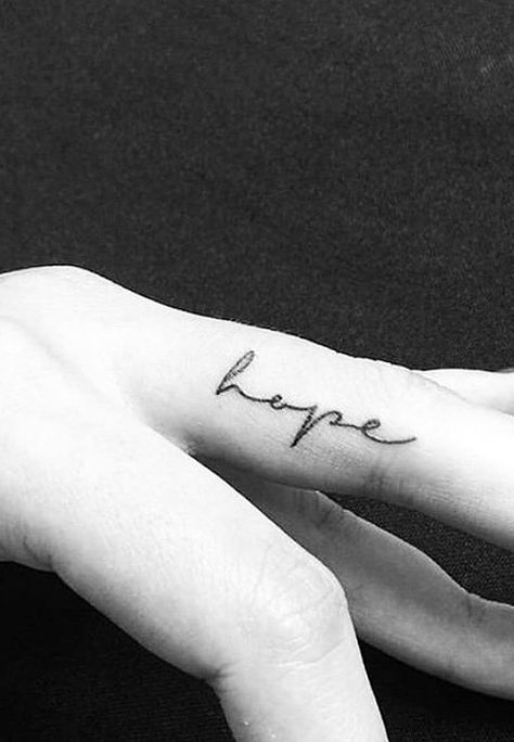 Finger Tattoos Names Fonts, Hope Tattoo On Finger, Grace Finger Tattoo, Love And Hope Tattoo, Hope Tattoo Finger, Hope Finger Tattoo, Side Of Hand Tattoos For Women Word, Finger Word Tattoos For Women, Writing Finger Tattoo