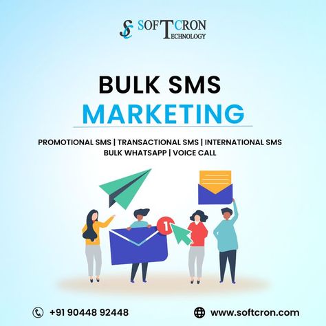 Softcron is one of the best bulk SMS service providers in United-States. We provide API for both promotional & transactional SMS service for marketing transactions Bulk Sms Marketing, Sms Marketing, Voice Call, Web Development Company, Web Development, Promotion, Digital Marketing, Web Design, United States