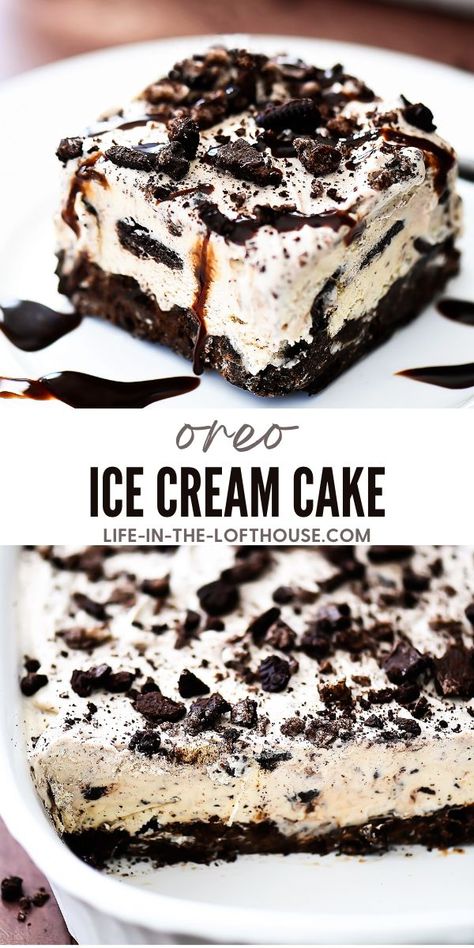 Oreo Ice Cream Cake is loaded with cookies ‘n cream ice cream, gooey hot fudge and Oreo cookies. Cookies N Cream Ice Cream, Ice Cream Dessert Recipe, Oreo Ice Cream Cake, Oreo Desserts, Easy Ice Cream Cake, Oreo Dessert Recipes, Cookies N Cream, Oreo Ice Cream, Ice Cream Cake Recipe