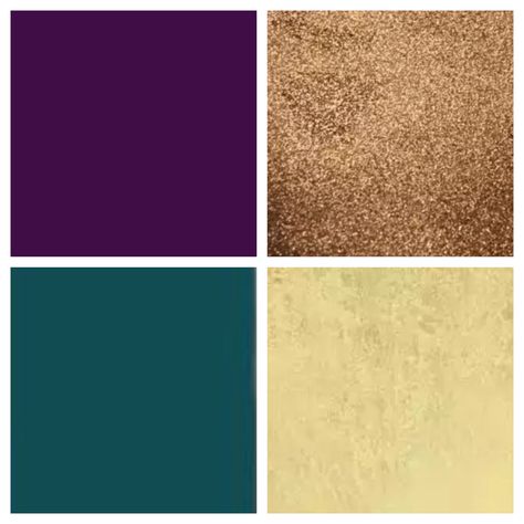 My wedding palette is purple, terqoise, bronze and champagne gold. I couldn't find the color scheme together anywhere so I created it for myself as a reference here on Pinterest. Teal Gold Purple Color Scheme, Champagne Gold And Purple Wedding, Purple Gold Color Scheme, Plum Teal Color Palette, Purple And Gold Office Decor, Gold Purple Green Color Palette, Purple And Gold Branding Board, Royal Color Scheme, Green Gold Purple Color Scheme