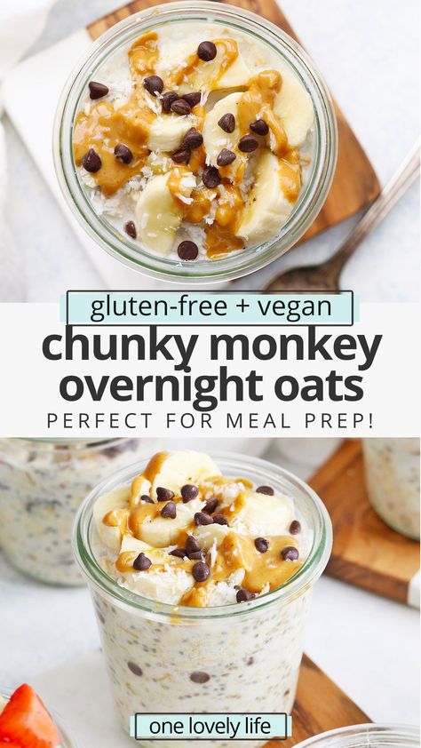 Banana Overnight Oats Healthy, Chunky Monkey Overnight Oats, Oats Healthy Breakfast, Breakfast Peanut Butter, Peanut Butter Banana Overnight Oats, Overnight Oats Recipe Easy, Best Overnight Oats Recipe, Oat Recipes Healthy, Overnight Oats Recipe Healthy