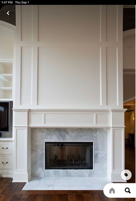 Picture Frame Fireplace, Master Fireplace, Basement Built Ins, Basement Furniture, Room Fireplace, Renovation Inspiration, Fireplace Built Ins, Living Room Arrangements, Farmhouse Fireplace