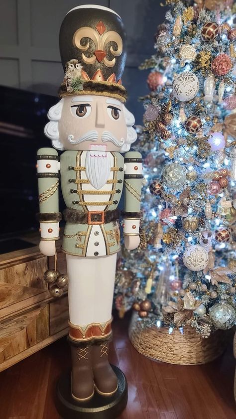 Walmart Nutcrackers Painted, Nutcracker Color Palette, Walmart Nutcracker Painted, Walmart Nutcracker Painting Ideas, Teal Nutcracker, Walmart Nutcracker Makeover, Nutcracker Colors, Porch Nutcracker, Walmart Nutcracker