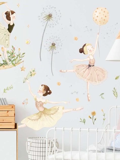 Kids Wall Painting, Princess Wall Art, Girls Wall Stickers, Dance Rooms, Diy Wall Decals, Nursery Art Girl, Wall Decor Decals, Removable Wall Stickers, Cartoon Wall