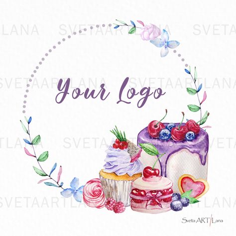 Logo Bakery Cake, Home Bakery Logo, Cupcake Logo Design, Watercolor Cupcake, Pastry Logo, Free Business Logo, Sweet Logo, Baking Logo Design, Cupcake Logo