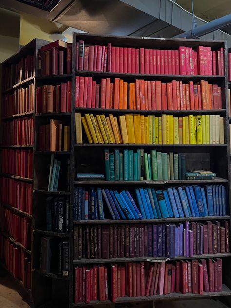 Rainbow bookshelf at The Last Bookstore in DTLA Quaint Bookstores, Rainbow Academia, Sophomore English, Colorful Academia, Rainbow Bookshelf, Rainbow Story, Bookstore Ideas, Book Girlies, The Last Bookstore