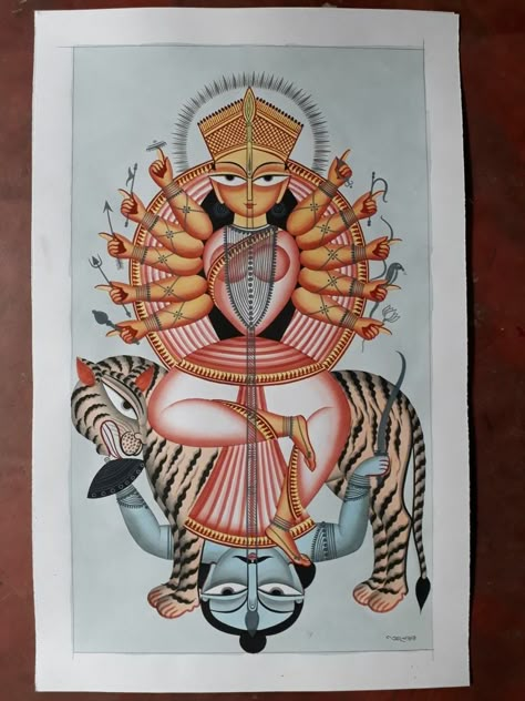 Kalighat Paintings Durga, Kalighat Paintings, Story Sketch, Deities Art, Durga Photo, Reading Stickers, Durga Ma, Ma Durga, Ganesh Art Paintings