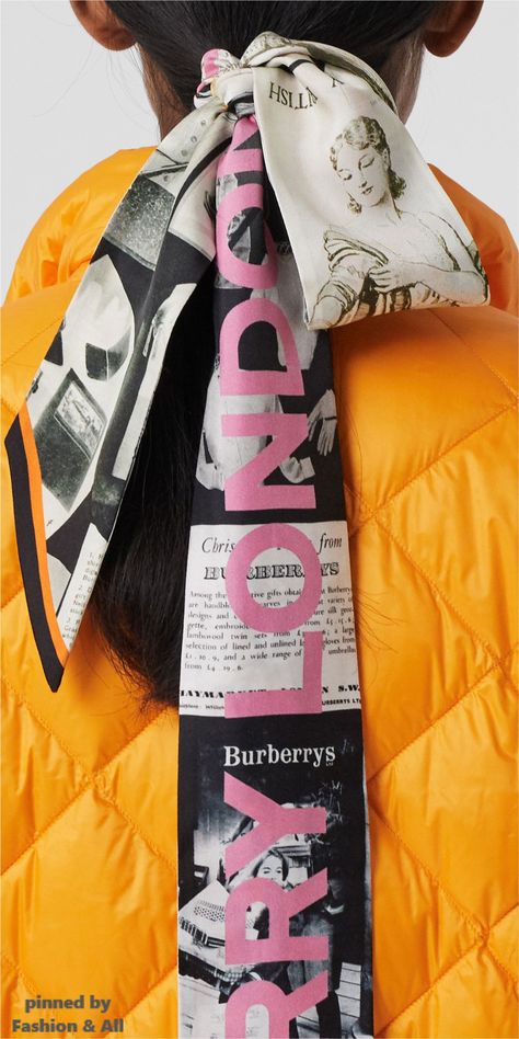 BURBERRY Archive Editorial Print Silk Skinny Scarf Scarf Editorial, Funky Scarves, Stylish Womens Hats, Scarf Design, Fashion Books, Silk Scarves, Stylish Accessories, Scarf Styles, Urban Fashion