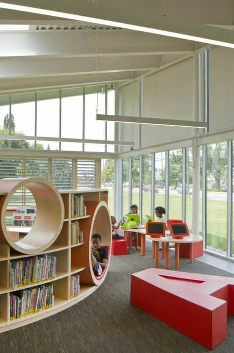 Classroom Architecture, Library Seating, Public Library Design, School Library Design, School Building Design, Children's Library, Kindergarten Design, Library Architecture, School Interior