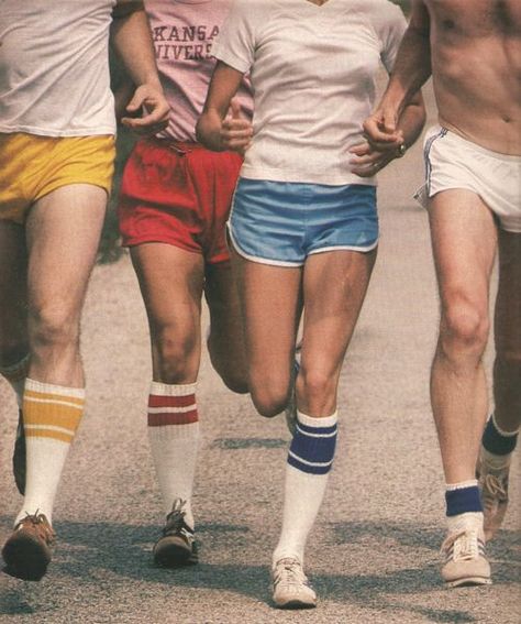 Aerobic wear of the late 70's:knee high socks and racer leg shorts! Yikes.: 80s Mens Fashion, 80s Fashion Men, 80s Workout, Retro Gym, 70s Men, 80s Men, 얼굴 그리기, Running Shorts Men, 80s Mens