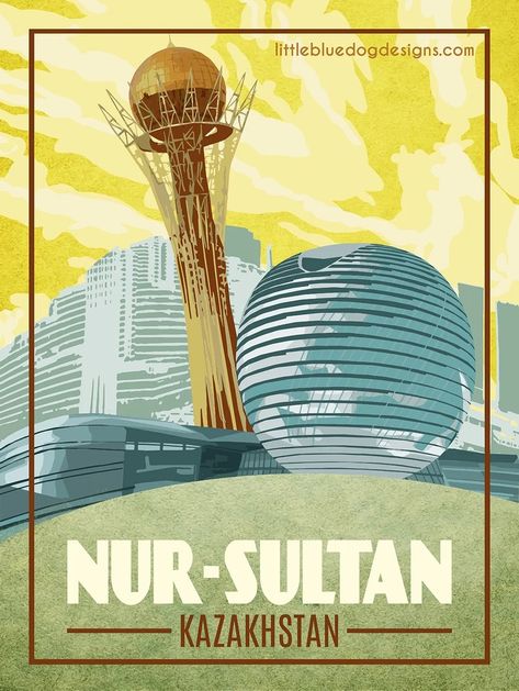 Nur Sultan Kazakhstan, 11x14 Poster, 18x24 Poster, 16x20 Poster, 11x17 Poster, Vintage Travel Poster, Vintage Travel Posters, Travel Poster, Vintage Travel