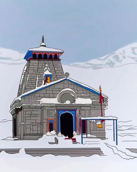 Kedarnath Temple Illustration, Kedarnath Illustration, Mahadev Kedarnath, Kedarnath Temple, Temple Drawing, Mahadev Hd Wallpaper, Art Deco Paintings, Temple Photography, God Artwork