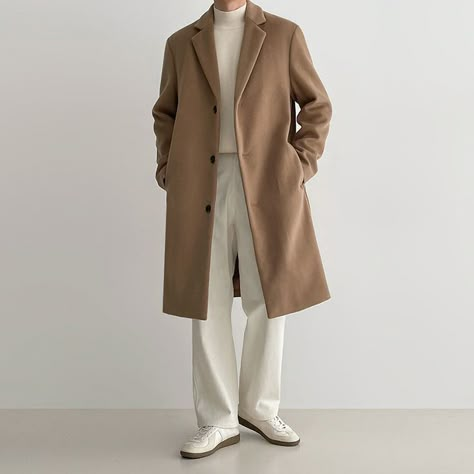 The beige is really nice and I lowkey vibe with the coat Brown Long Coat Outfit Men, Korean Fashion Men Autumn, Brown Trench Coat Outfit Men, Brown Coat Outfit Men, Coat Outfits Men, Trench Coat Outfit Men, Autumn Outfits For Men, Mens Wool Trench Coat, Old Money Outfits Men