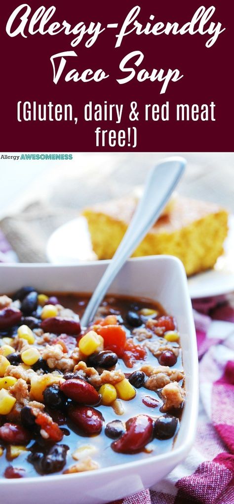 gluten and dairy free taco soup recipe Dairy Free Tacos, Gluten Free Taco Seasoning, Alpha Gal, Gluten Free Tacos, Snacks Under 100 Calories, Dairy Free Soup, Taco Soup Recipe, Healthy Sweet Snacks, Meat Free Recipes