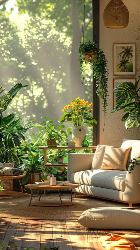 Living Room Plants, Room With Plants, Alam Yang Indah, Cozy Room, Balcony Decor, Dream House Decor, Scenery Wallpaper, Garden Room, Dream Home Design