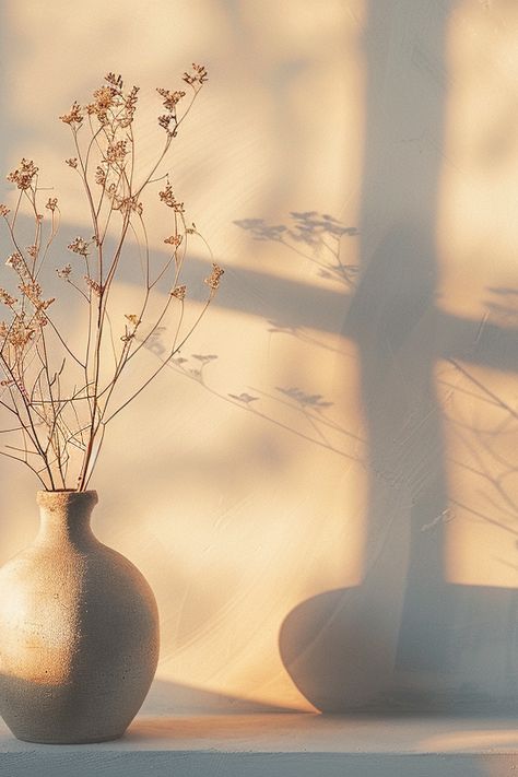 Warm sunlight on vase with dried plants in serene decor Natural Tones Aesthetic, Minimalist Rich Aesthetic, Simplify Aesthetic, Stillness Aesthetic, Reliable Aesthetic, Calm Life Aesthetic, Anthropologie Aesthetic, Soft Minimalist Aesthetic, Minimalist Ideas