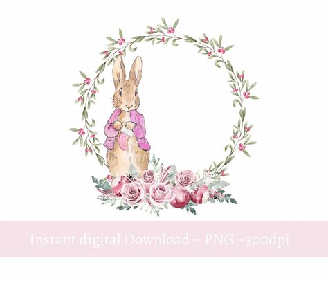 Peter Rabbit Flopsy, Flopsy Bunny, Birthday Cards Images, Bunny Christmas, Rabbit Wreath, Flower Bundle, Bunny Watercolor, Wreath Flower, Easter Clipart