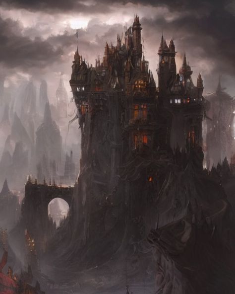 Shows a canyon castle that looks scary Dark Palace Fantasy Art, Evil Castle Aesthetic, Evil Castle Concept Art, Mid Evil Castle, Demon Palace, Evil Landscape, Evil Kingdom, Dark Fantasy Castle, Dark Palace