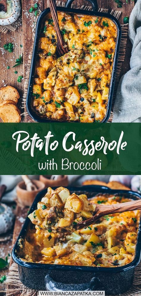 This Vegan Potato Broccoli Casserole recipe is super creamy, perfectly saucy, and simply delicious! You'll only need a few plant-based ingredients to make this easy cheesy veggie potato bake! #potatoes #easyrecipes #casserole #veganrecipes #vegetarian #recipes #food #vegan #broccoli #gratin | biancazapatka.com Vegan Dinner With Broccoli, Vegan Veggie Bake Recipes, Veggie Potato Bake, Potato Meals Healthy, Diet Dinner Recipes Vegetarian, Vegan Broccoli Casserole Recipes, Vegan Baked Casserole, Potato Recipes Dinner Vegetarian, Potato Bake Vegan