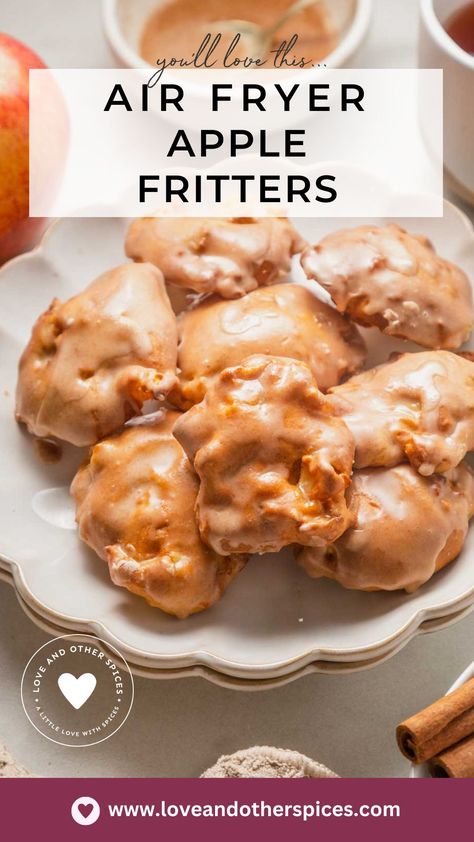 Apple Fritters Air Fryer, Fritters Air Fryer, Fried Apple Fritters, Air Fryer Apple Fritters, Cranberry Cookies Recipes, Fried Apple, Cinnamon Glaze, Fried Apples, Cranberry Cookies